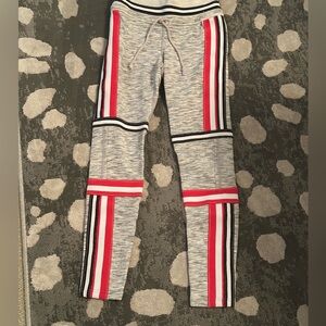 New Free People Movement Retro Inspired Gray Leggings with Red and Black Stripes